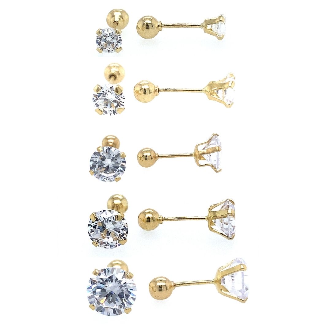 14K Round CZ Stud 3MM-7MM Yellow Gold Earrings – Mayas Gold